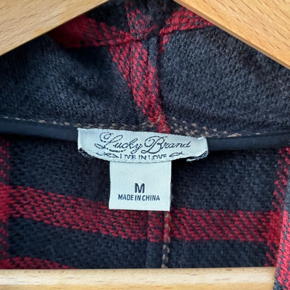 Lucky Brand: Holiday Plaid Fringe Cardigan. Perfect holiday sweater! - Picture 2 of 4